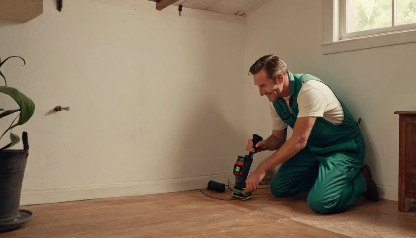 Friendly provider inspecting a basement foundation wall for termite damage in a Scandia home
